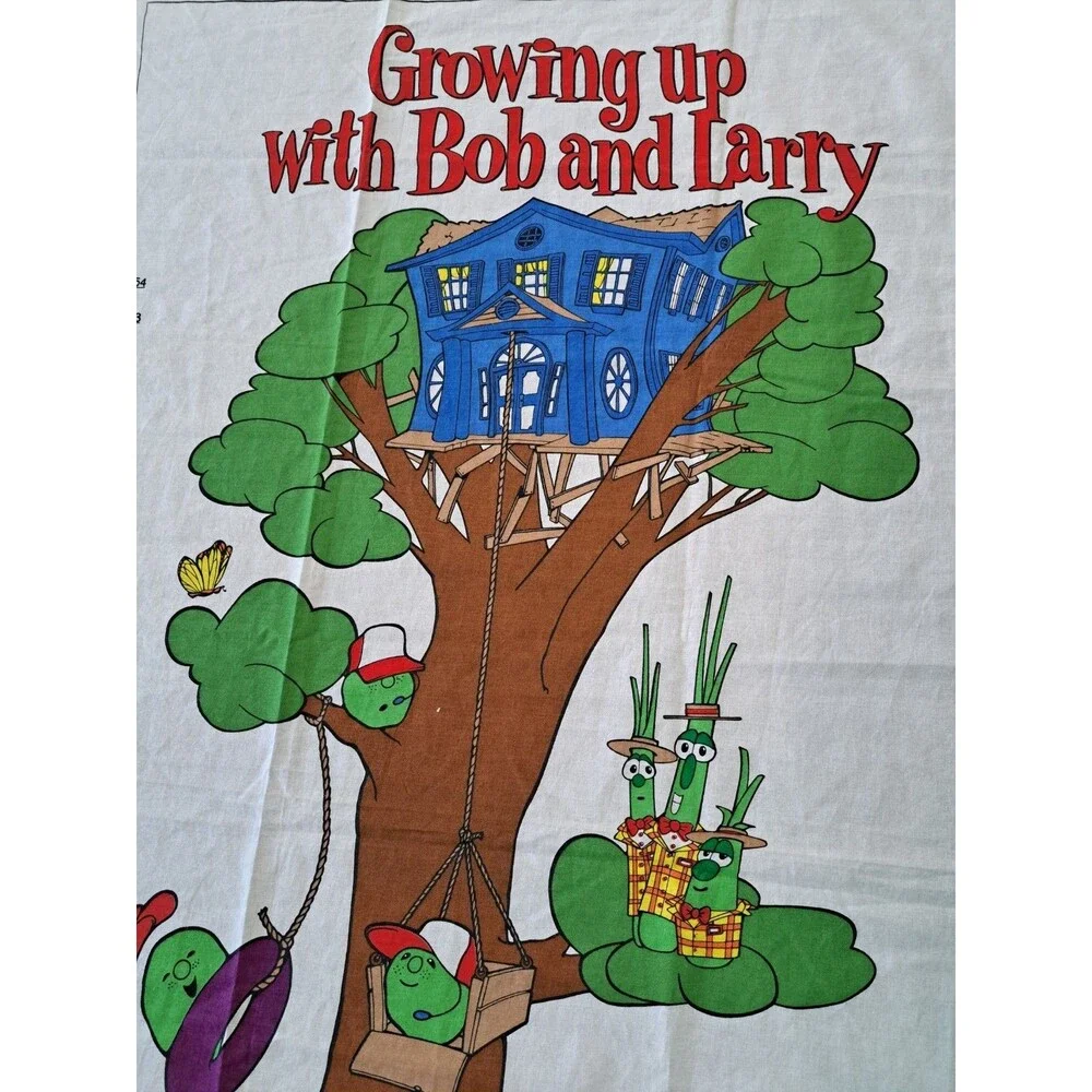 VeggieTales Growing Up wIth Bob and Larry Growth Chart Fabric Panel Y2K VTG 2000